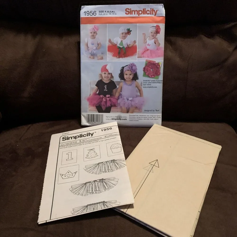Simplicity 1956 Girl Baby Tutu Appliques Cupcake Pattern Sizes XS S M L Uncut